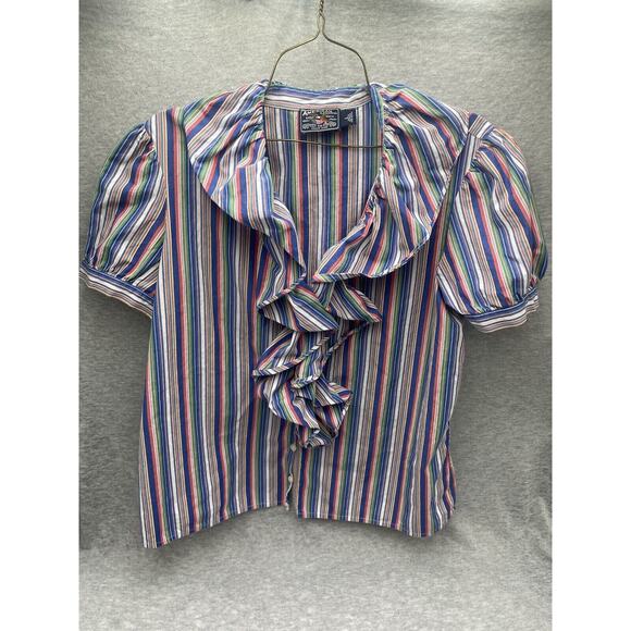 Vintage American Living Women's ruffled cotton blouse Size Large - Picture 1 of 11